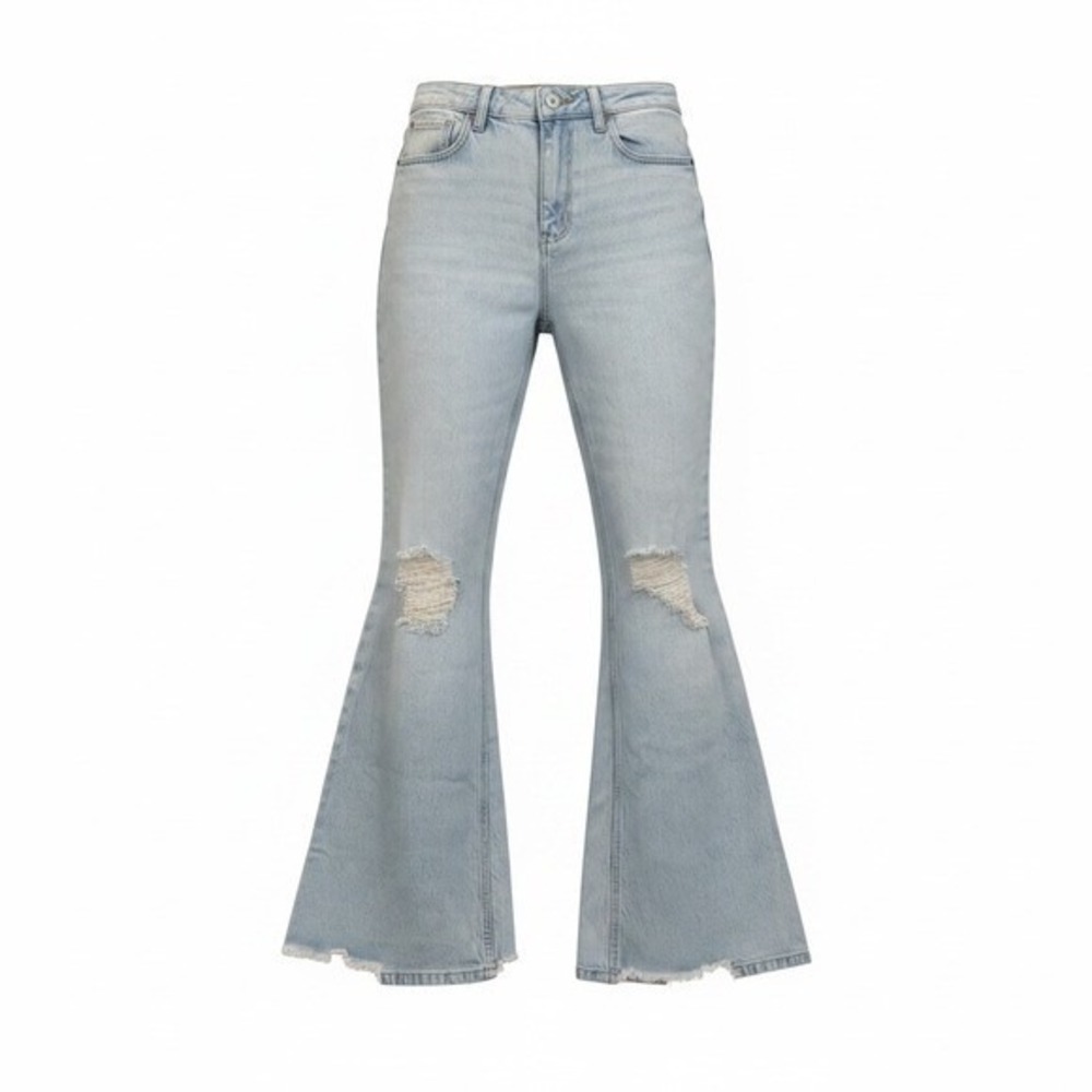Wrangler Jeans Women 8/29 Light Wash High Rise Fierce Flare Distressed Raw Hem